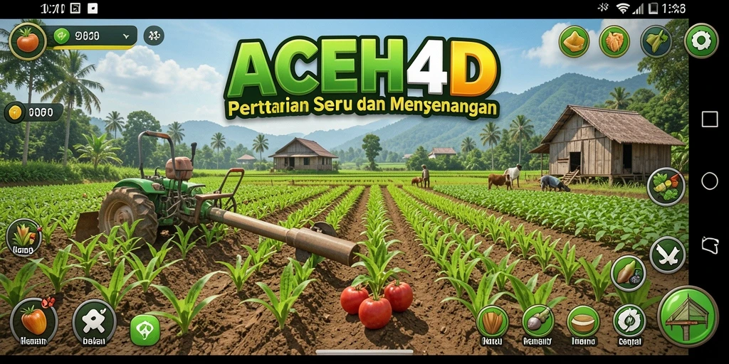 Tangkapan layar gameplay ACEH4D menampilkan pertanian yang subur dan aktivitas pemain.
