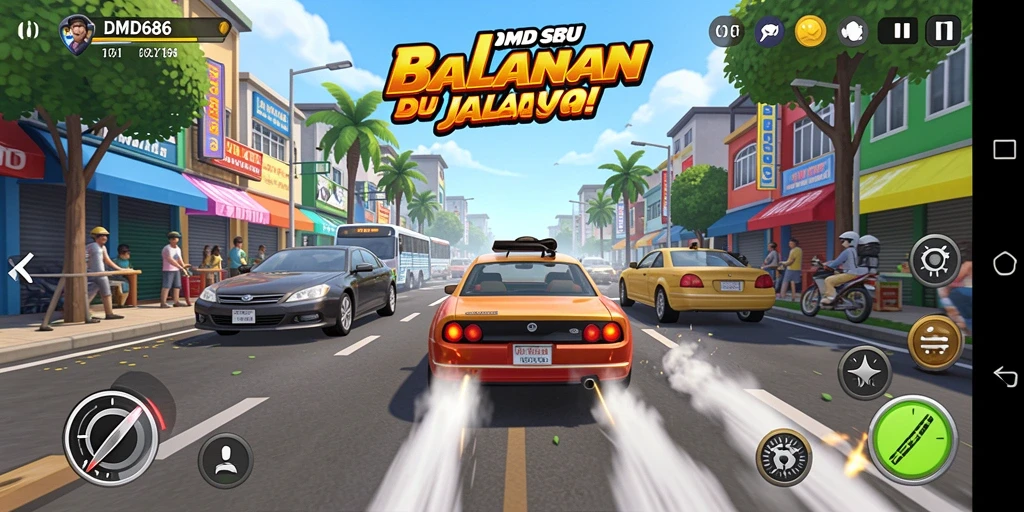 Gameplay DMD686 yang menegangkan dan seru di lintasan balapan.