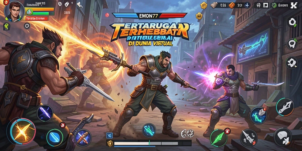 Tampilan gameplay Fighting seru di EMON77 dengan karakter yang beraksi cepat.