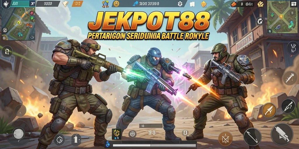 Menampilkan aksi seru dari gameplay Battle Royale JEKPOT88.