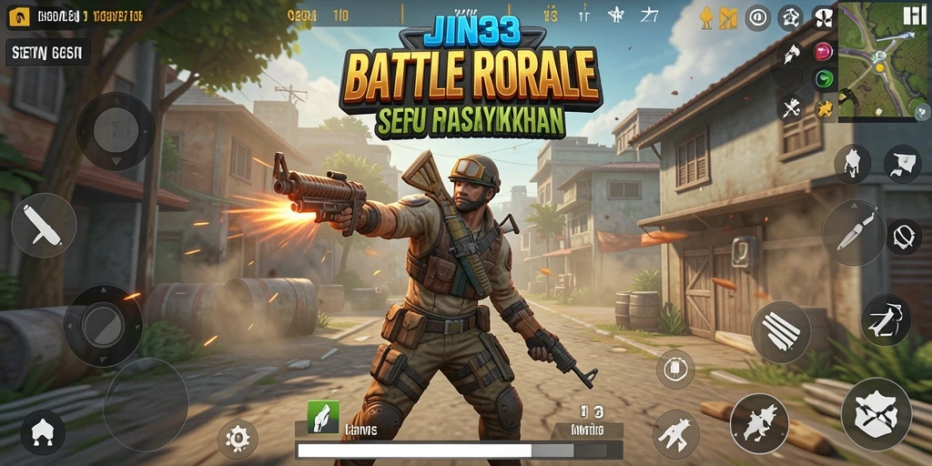 Tampilan seru gameplay JIN33 dengan pertempuran Battle Royale.