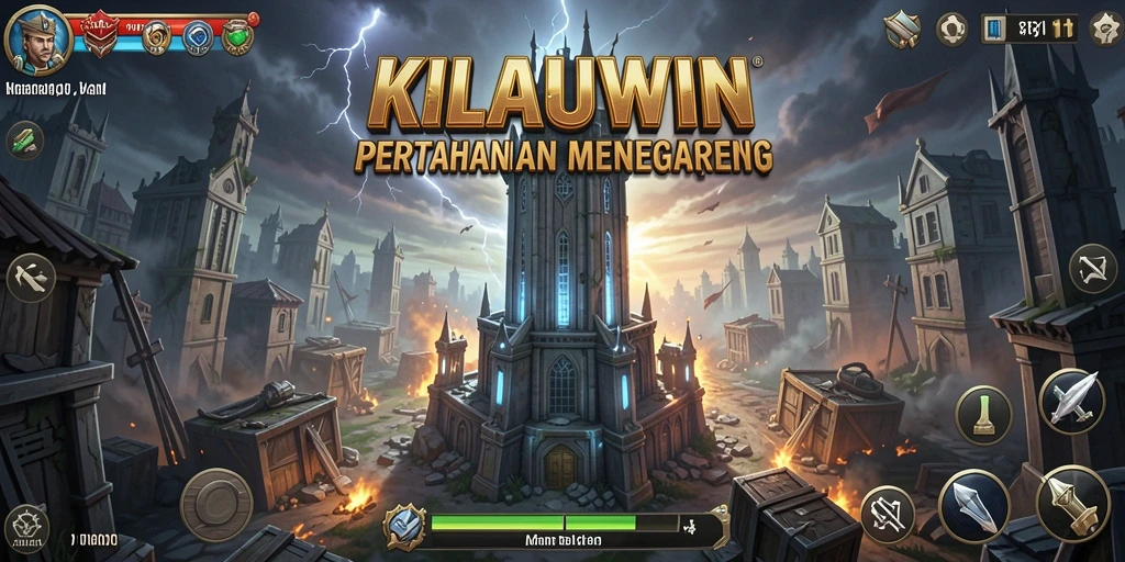 Tampilan menara dan serangan musuh dalam gameplay KILAUWIN.