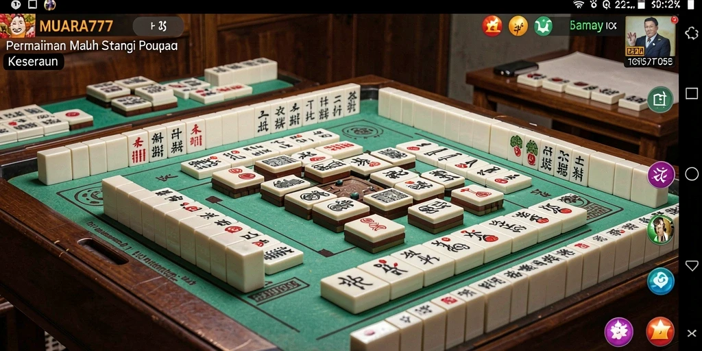 Tampilan gameplay MUARA777 dengan ubin Mahjong berwarna-warni.