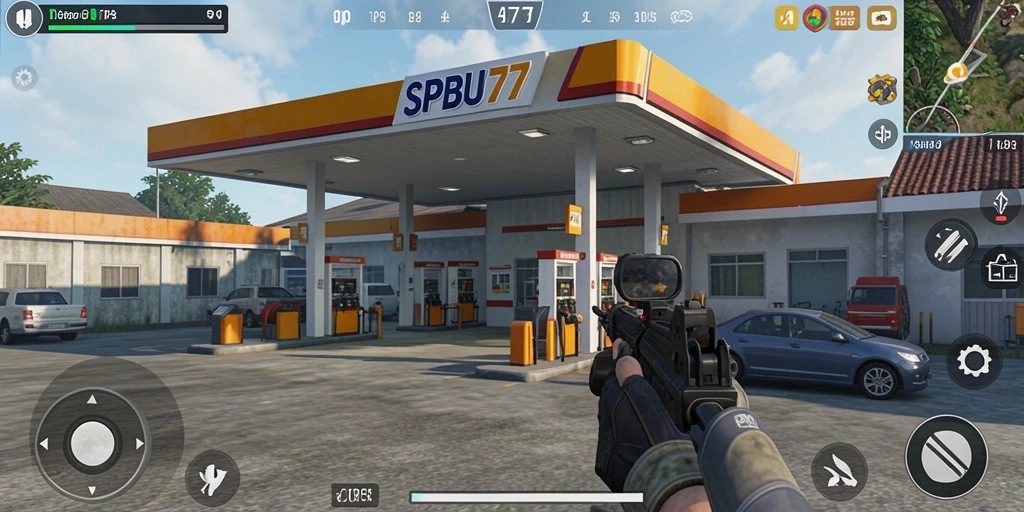 Tampilan gameplay SPBU77 yang mendebarkan dalam genre TPS.