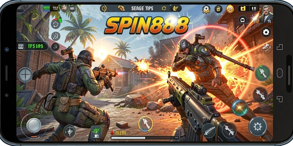 Tampilan screenshot utama SPIN88 menunjukkan aksi seru dalam game TPS.