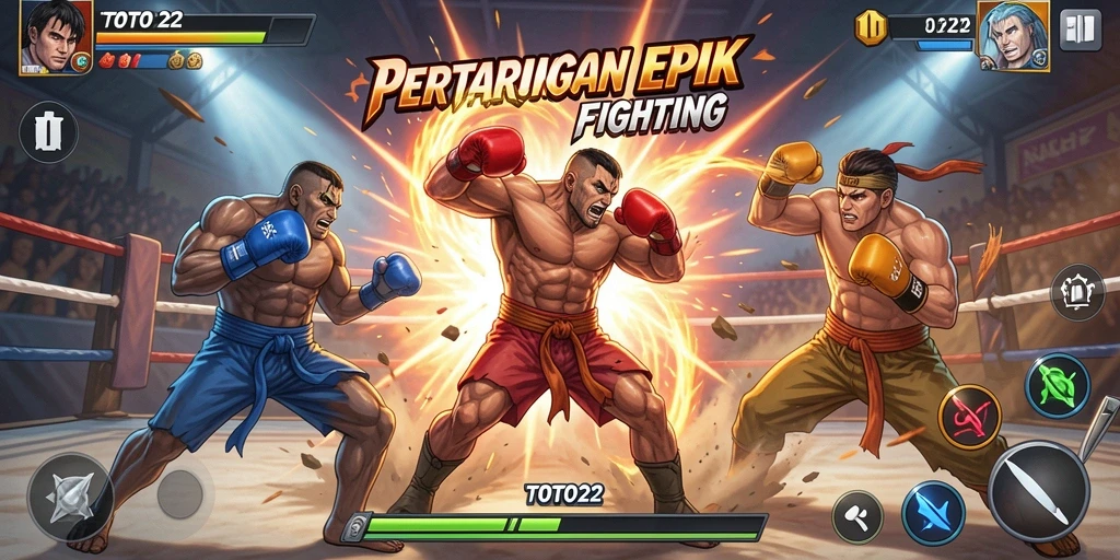 Tampilan gameplay seru dalam TOTO22, pertarungan mendebarkan di arena.